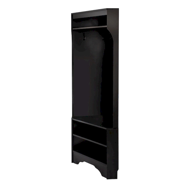 Vestiaire d'angle avec banc à chaussures – Portemanteau d'entrée multifonctionnel avec 4 patères et étagère réglable, 75 L x 182 H cm