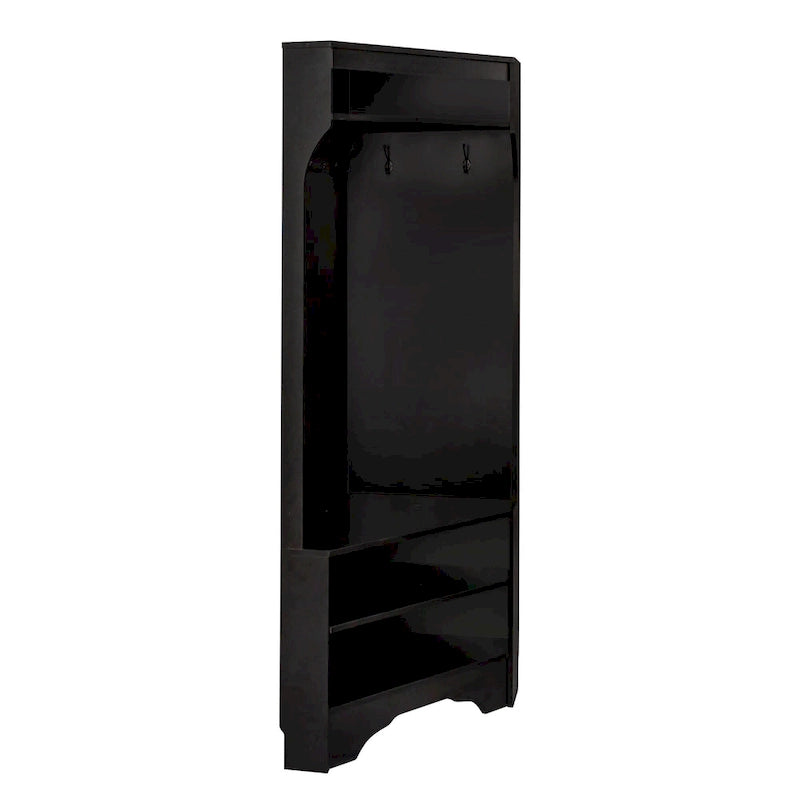 Vestiaire d'angle avec banc à chaussures – Portemanteau d'entrée multifonctionnel avec 4 patères et étagère réglable, 75 L x 182 H cm