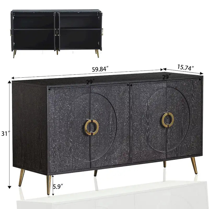 Buffet de salle à manger moderne en bois laqué 4 portes, armoire de rangement