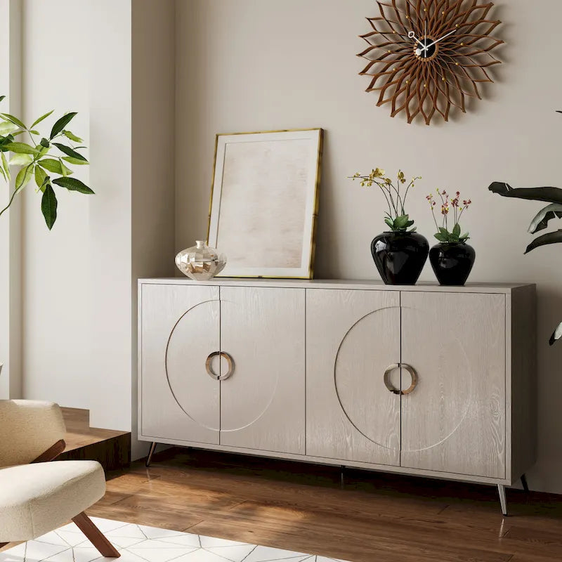 Buffet de salle à manger moderne en bois laqué 4 portes, armoire de rangement