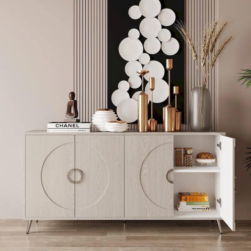 Buffet de salle à manger moderne en bois laqué 4 portes, armoire de rangement