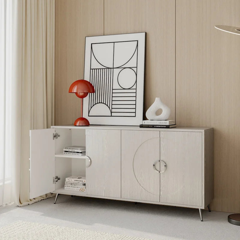 Buffet de salle à manger moderne en bois laqué 4 portes, armoire de rangement