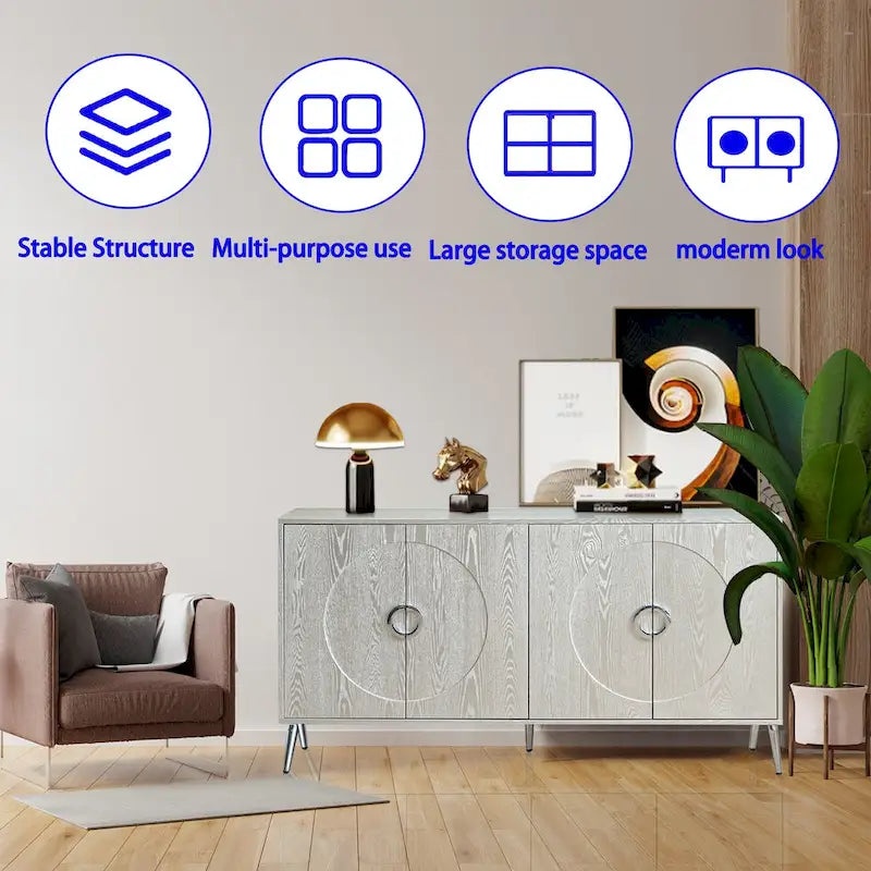 Buffet de salle à manger moderne en bois laqué 4 portes, armoire de rangement