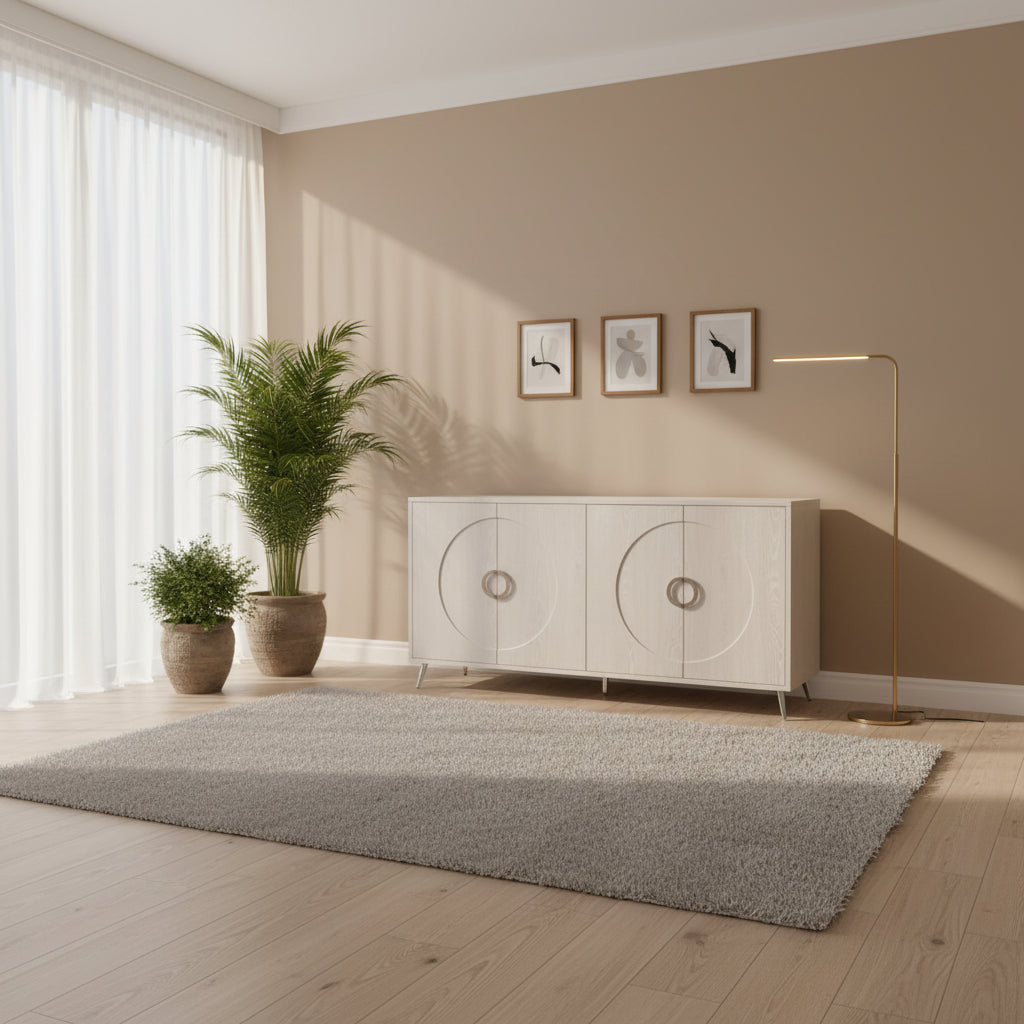 Buffet de salle à manger moderne en bois laqué 4 portes, armoire de rangement