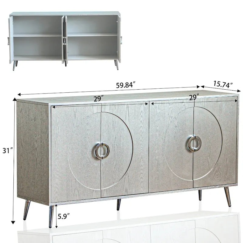 Buffet de salle à manger moderne en bois laqué 4 portes, armoire de rangement
