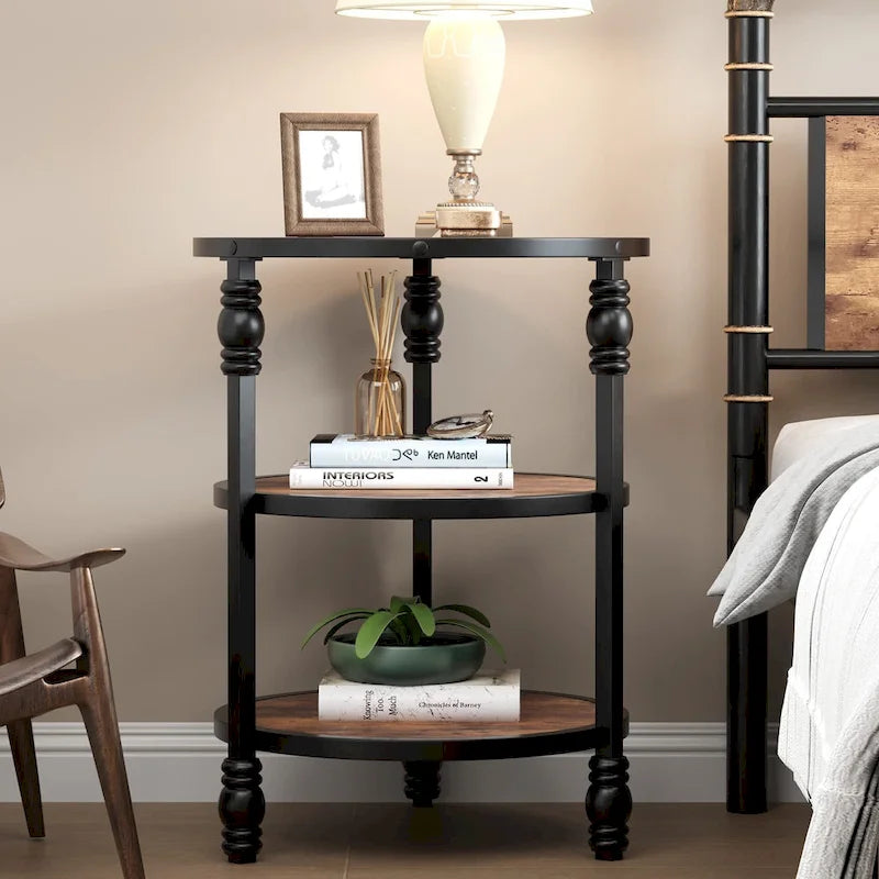 Table d'appoint ronde à 3 niveaux pour salon avec étagère de rangement