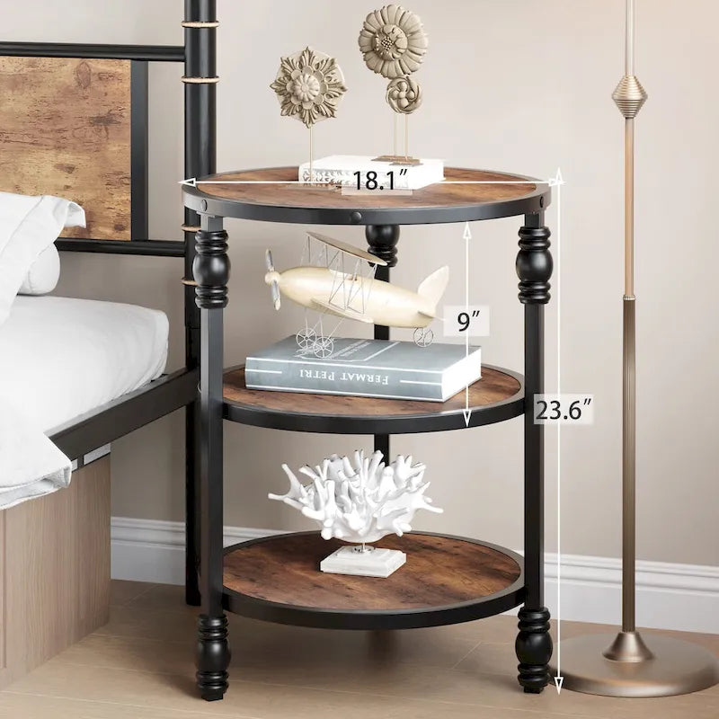 Table d'appoint ronde à 3 niveaux pour salon avec étagère de rangement