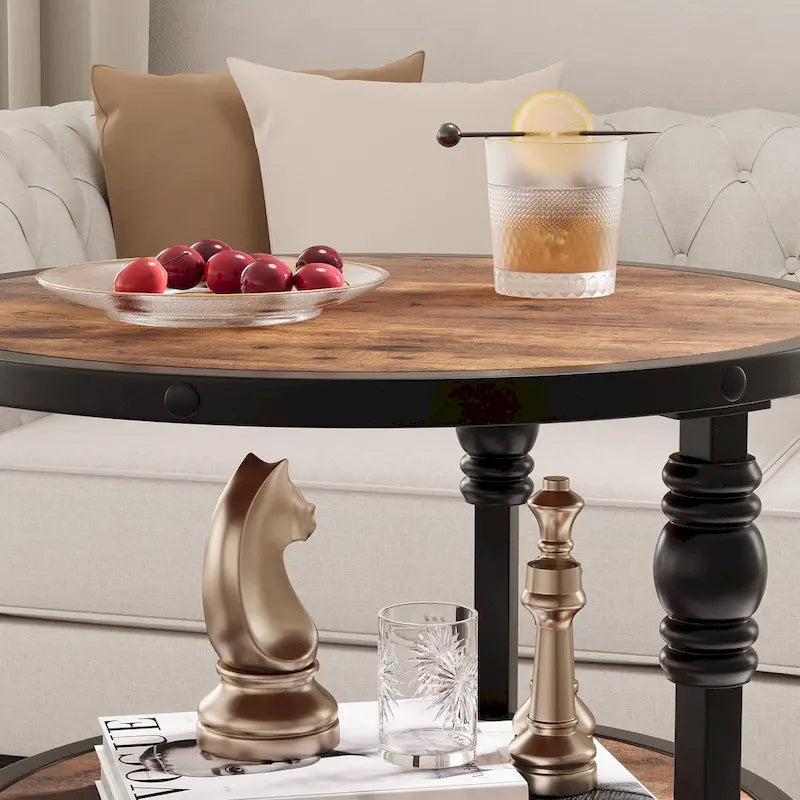 Table d'appoint ronde à 3 niveaux pour salon avec étagère de rangement
