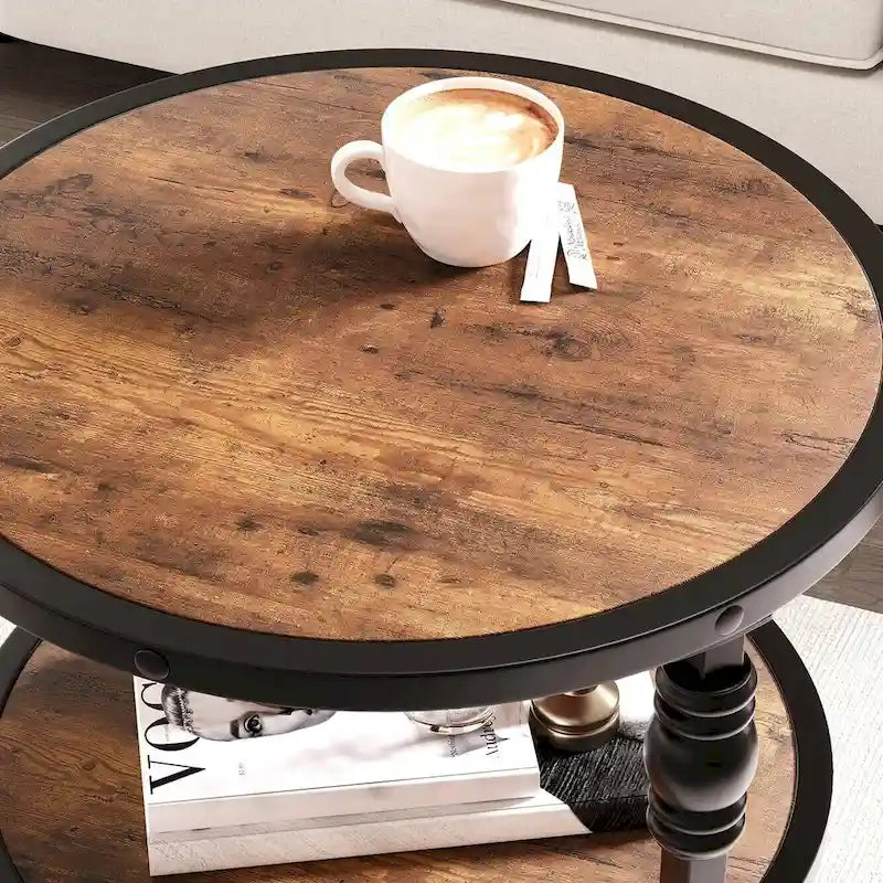 Table d'appoint ronde à 3 niveaux pour salon avec étagère de rangement