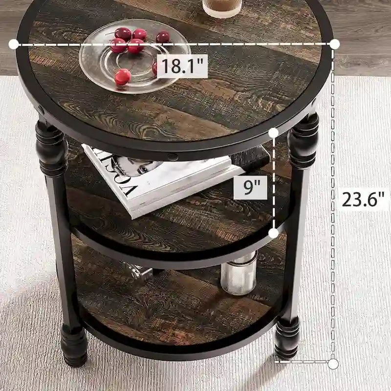 Table d'appoint ronde à 3 niveaux pour salon avec étagère de rangement
