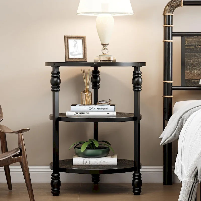 Table d'appoint ronde à 3 niveaux pour salon avec étagère de rangement