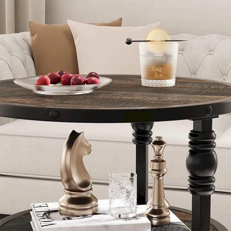 Table d'appoint ronde à 3 niveaux pour salon avec étagère de rangement