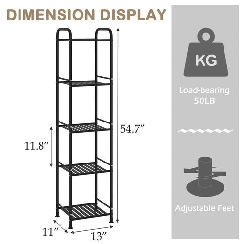 Étagère de salle de bain étroite à 5 niveaux - 13P x 11L x 54,7H
