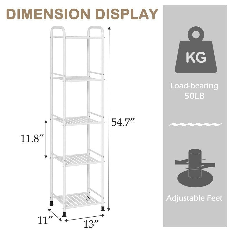 Étagère de salle de bain étroite à 5 niveaux - 13P x 11L x 54,7H