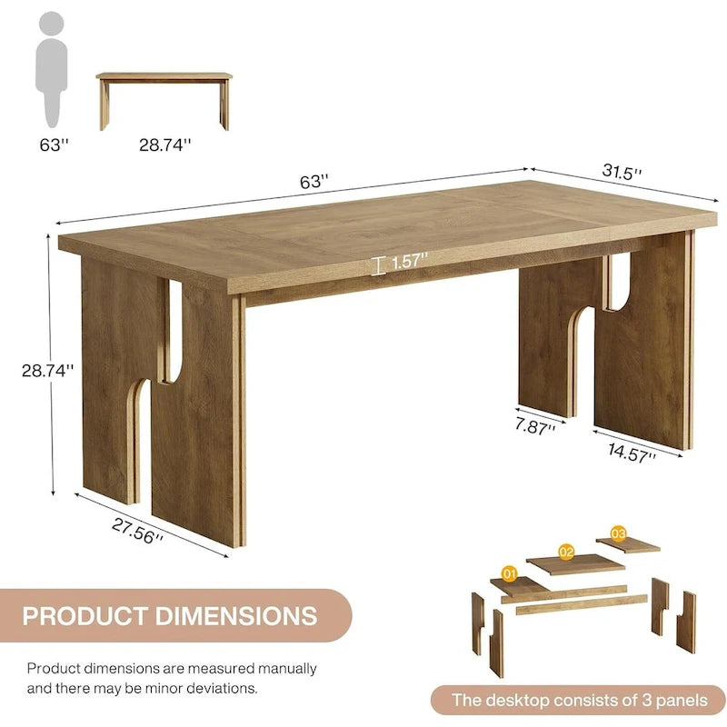 Table de salle à manger rectangulaire 63 po avec pieds à l'esthétique moderne