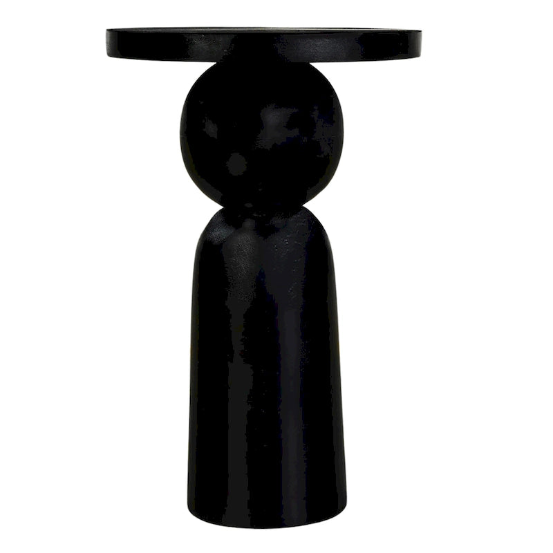 Table d'appoint ronde de 12 pouces avec pied tourné, bois de manguier au fini noir mat