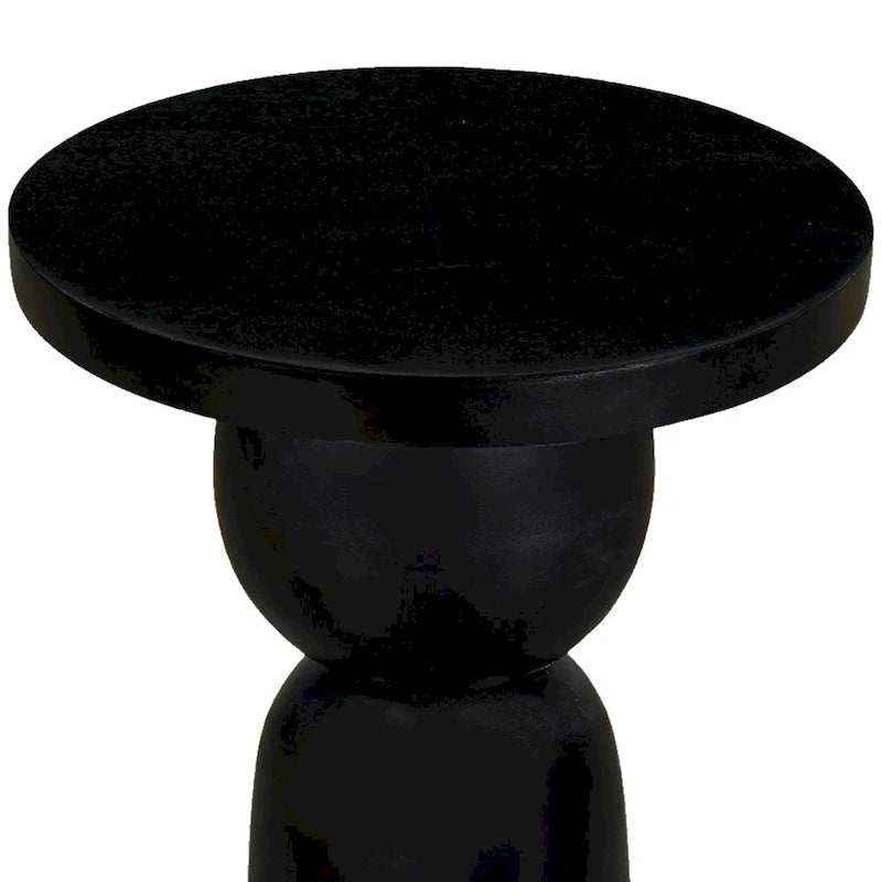 Table d'appoint ronde de 12 pouces avec pied tourné, bois de manguier au fini noir mat