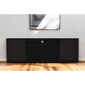 Meuble TV noir moderne pour téléviseurs 65 pouces avec placards et étagères ouvertes et finition en bois wengé - 51 H x 150 L x 38 P