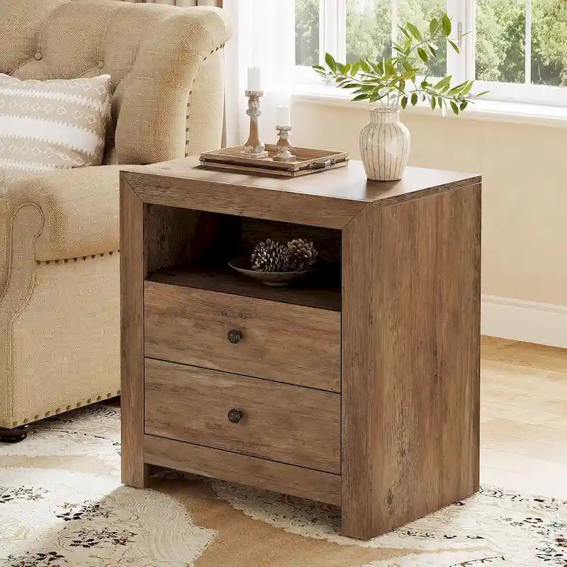 Farmhouse Nightstand with 2 Storage Drawers