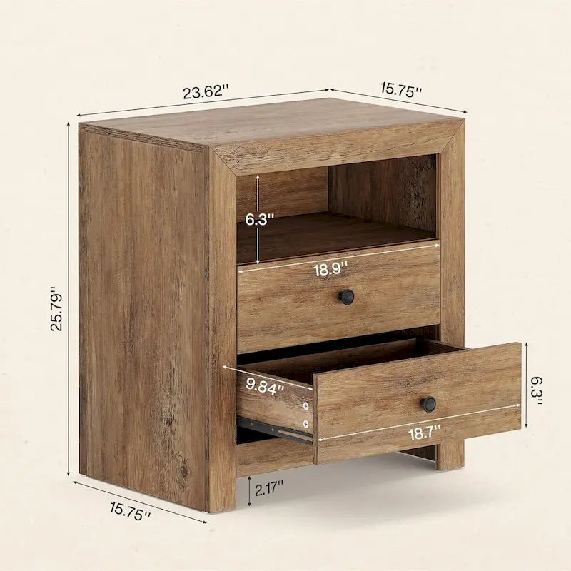 Table de chevet rustique avec 2 tiroirs de rangement