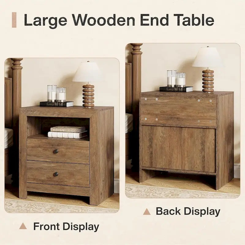 Table de chevet rustique avec 2 tiroirs de rangement