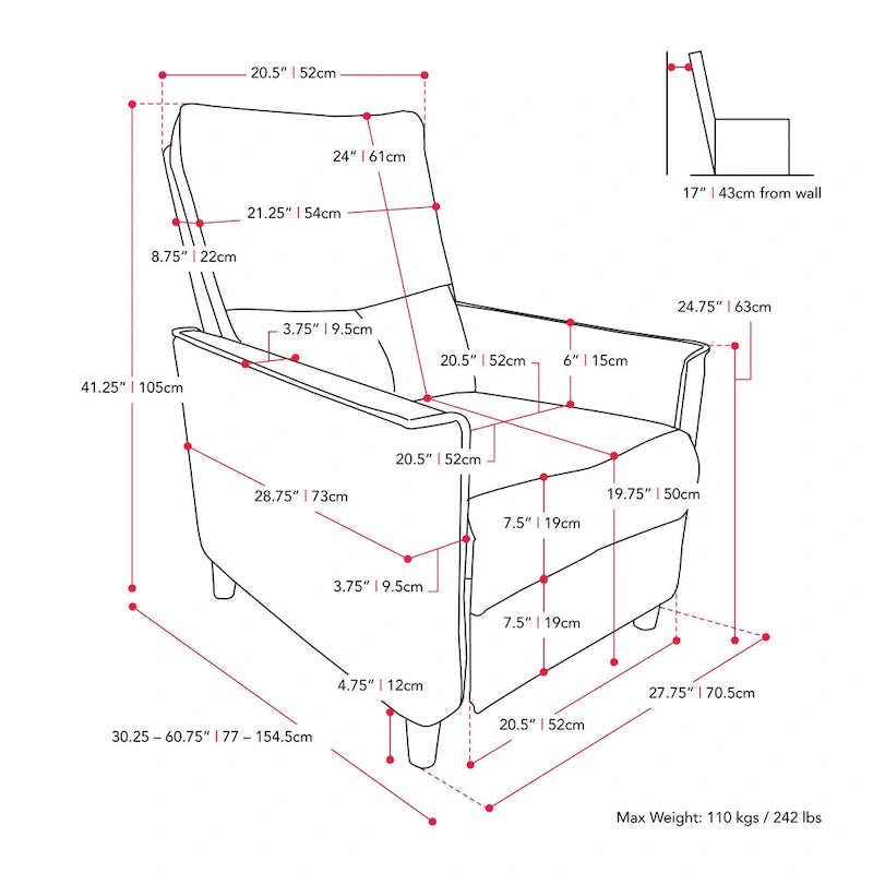 Fauteuil inclinable manuel haut dossier avec repose-pieds
