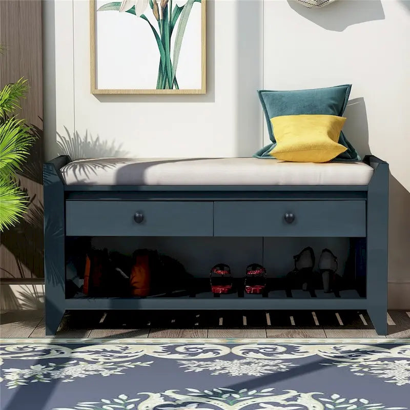 Meuble à chaussures avec assise capitonnée et tiroirs, banc de rangement multifonction pour entrée