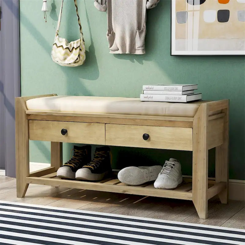Meuble à chaussures avec assise capitonnée et tiroirs, banc de rangement multifonction pour entrée