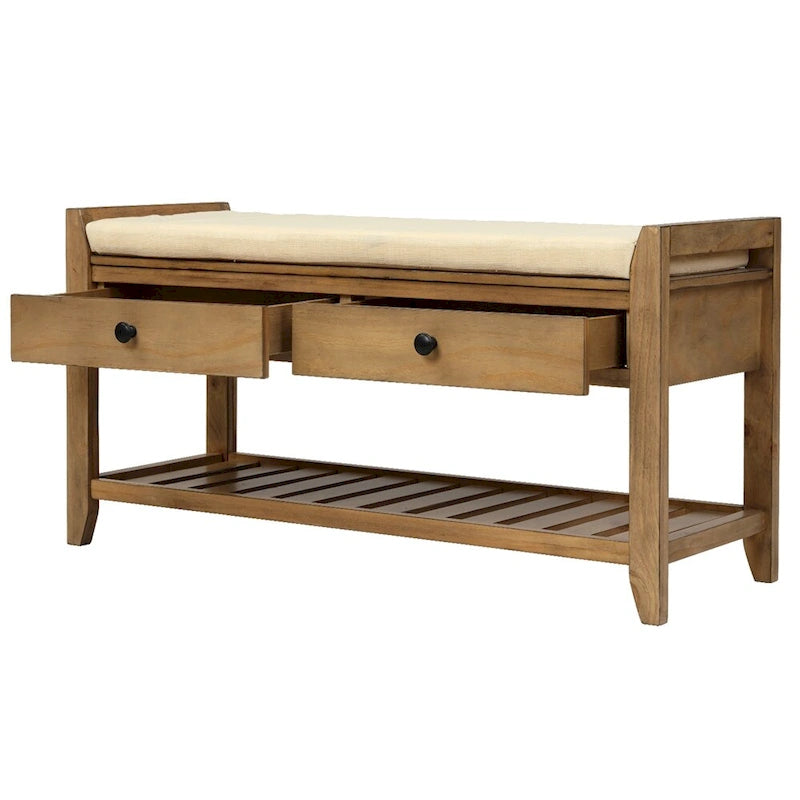 Meuble à chaussures avec assise capitonnée et tiroirs, banc de rangement multifonction pour entrée