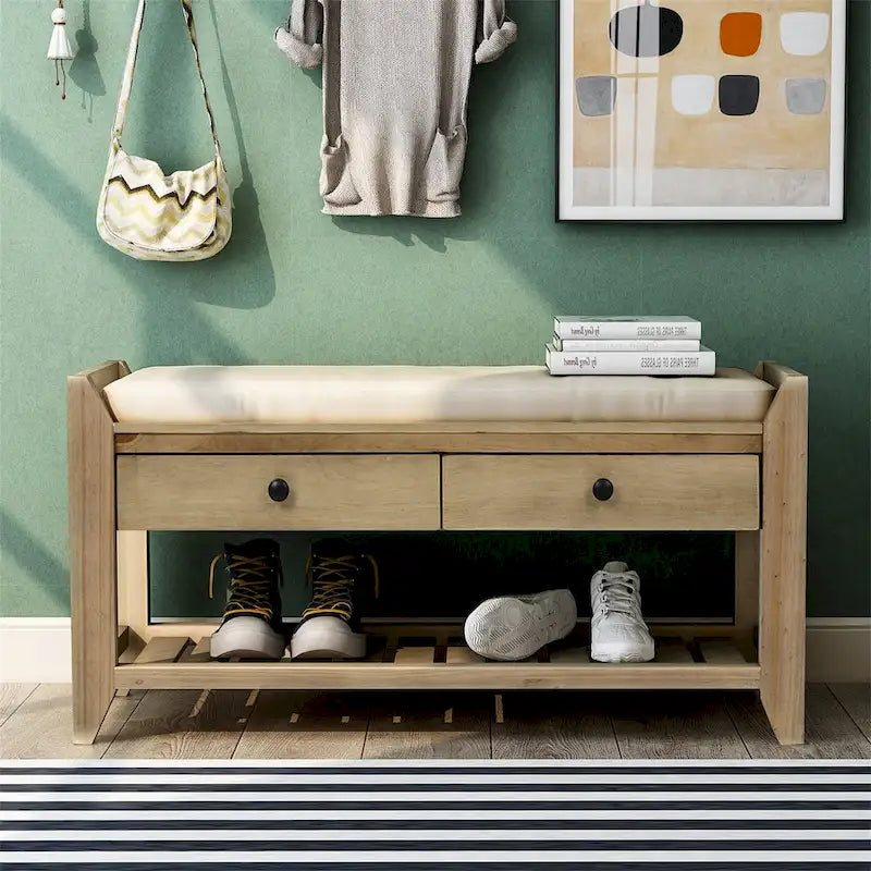 Meuble à chaussures avec assise capitonnée et tiroirs, banc de rangement multifonction pour entrée