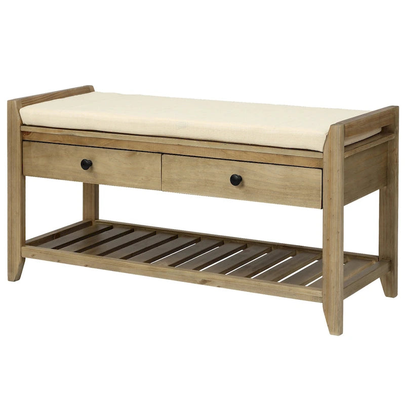 Meuble à chaussures avec assise capitonnée et tiroirs, banc de rangement multifonction pour entrée