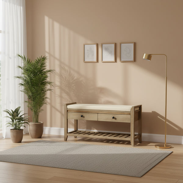 Meuble à chaussures avec assise capitonnée et tiroirs, banc de rangement multifonction pour entrée