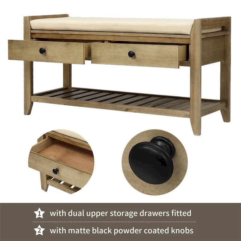 Meuble à chaussures avec assise capitonnée et tiroirs, banc de rangement multifonction pour entrée
