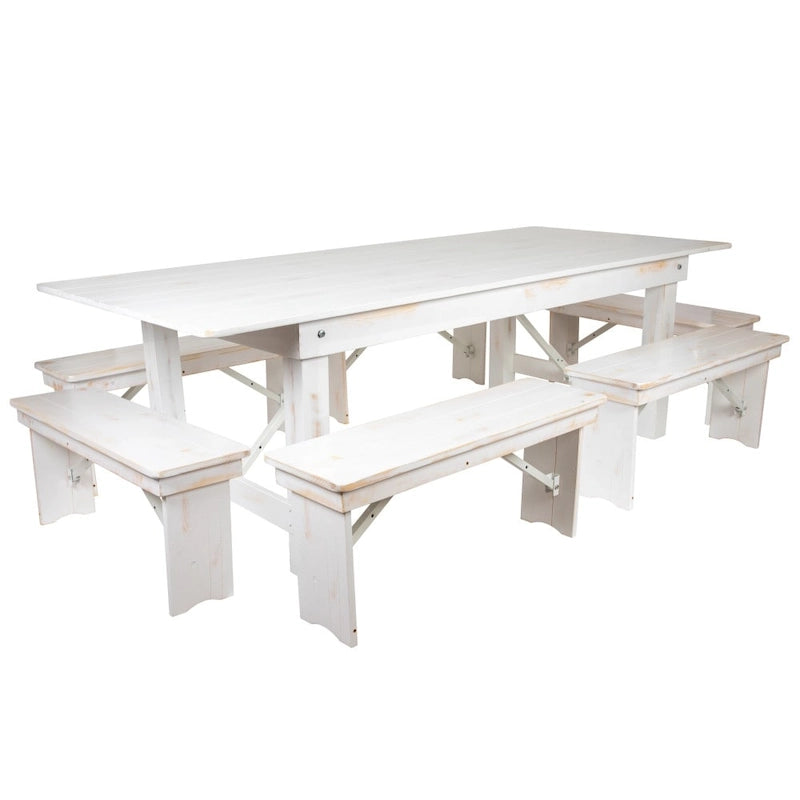 Table de ferme pliante en pin massif avec 6 bancs