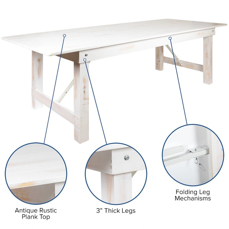 Table de ferme pliante en pin massif avec 6 bancs