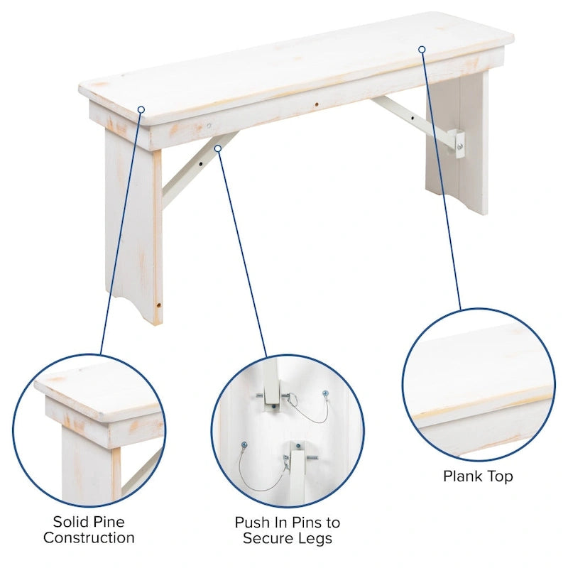 Table de ferme pliante en pin massif avec 6 bancs