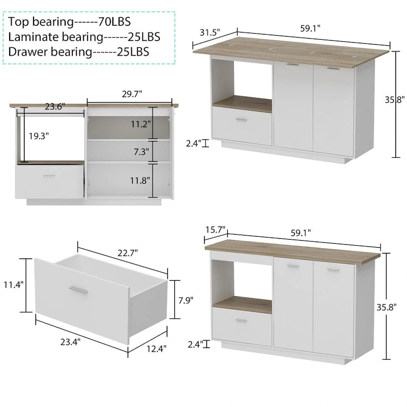Armoire de rangement latérale pour îlot de cuisine Table extensible Meuble de bar