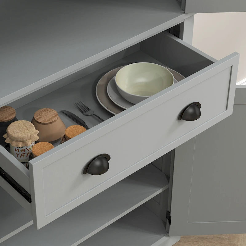 72 Armoire de cuisine autoportante, Armoire de rangement haute avec 2 placards, tiroir et étagères réglables