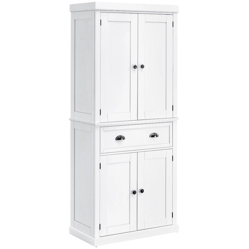 72 Armoire de cuisine autoportante, Armoire de rangement haute avec 2 placards, tiroir et étagères réglables