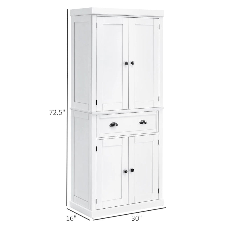 72 Armoire de cuisine autoportante, Armoire de rangement haute avec 2 placards, tiroir et étagères réglables