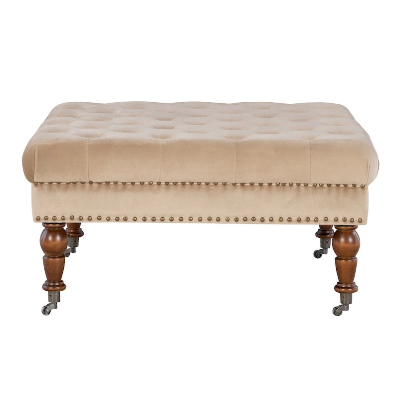 Ottoman carré touffeté en velours Abigal Tan