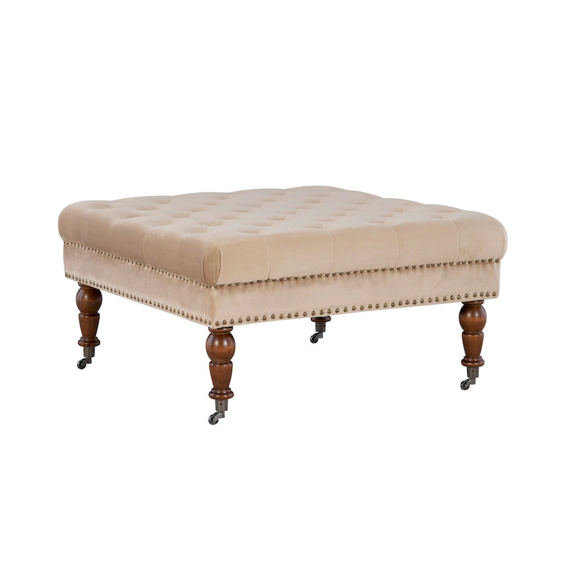 Ottoman carré touffeté en velours Abigal Tan