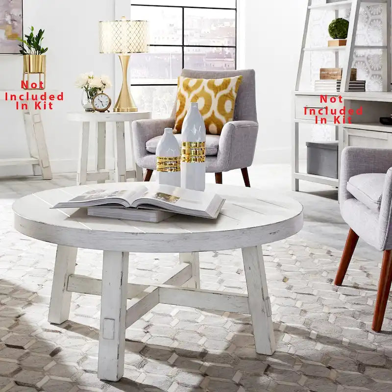 Ensemble 3 pièces de style ferme moderne, blanc vieilli, marché aux puces