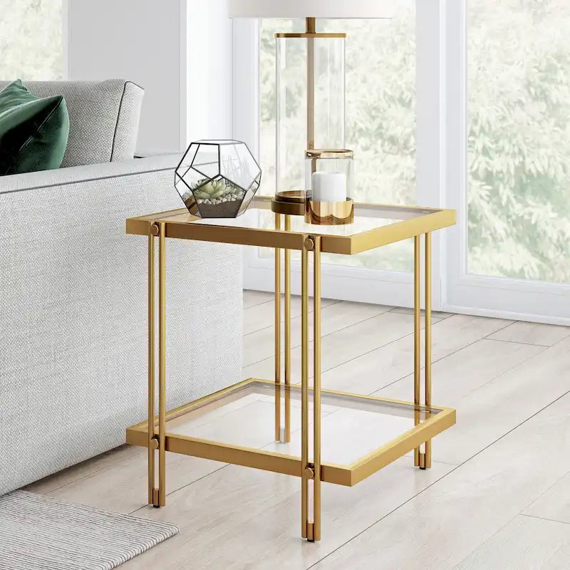 Table d'appoint moderne en métal et verre