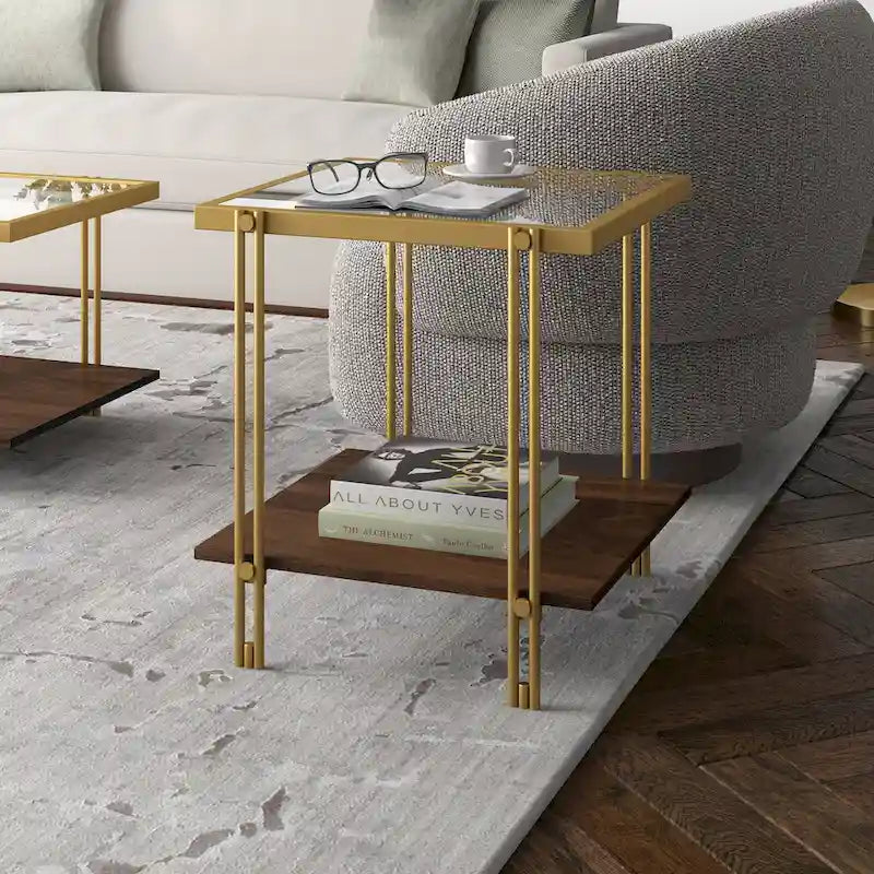 Table d'appoint moderne en métal et verre