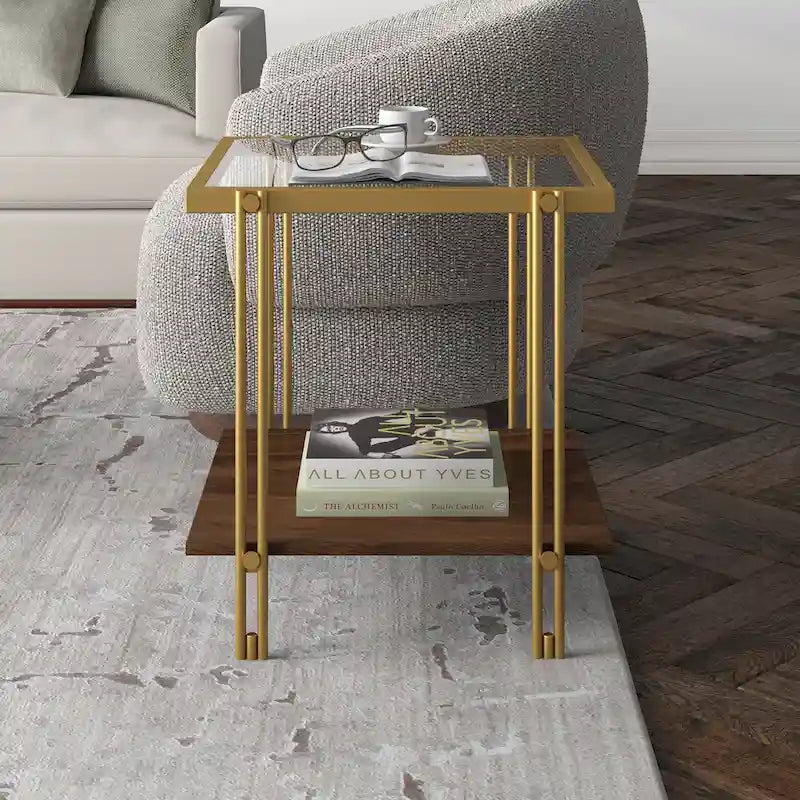 Table d'appoint moderne en métal et verre