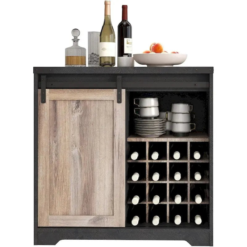 Meuble de bar à café avec porte coulissante de style grange, buffet industriel avec rangement pour le vin