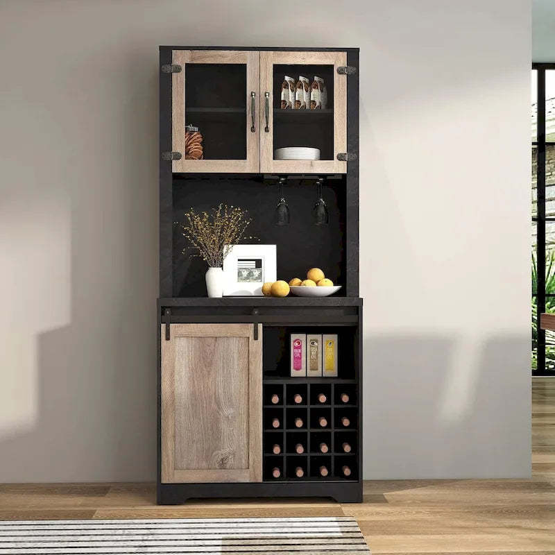 Meuble de bar à café avec porte coulissante de style grange, buffet industriel avec rangement pour le vin