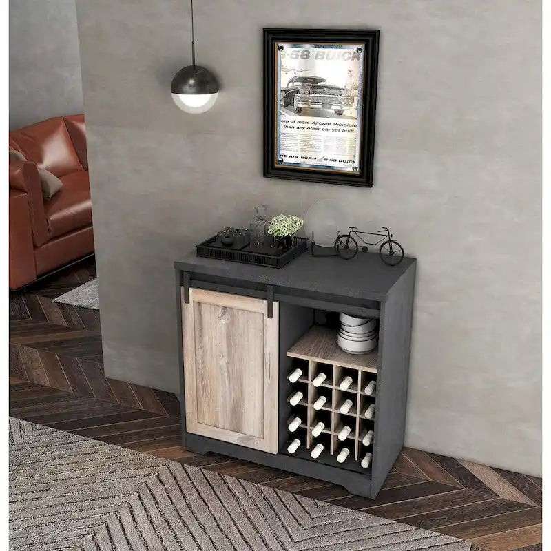 Meuble de bar à café avec porte coulissante de style grange, buffet industriel avec rangement pour le vin