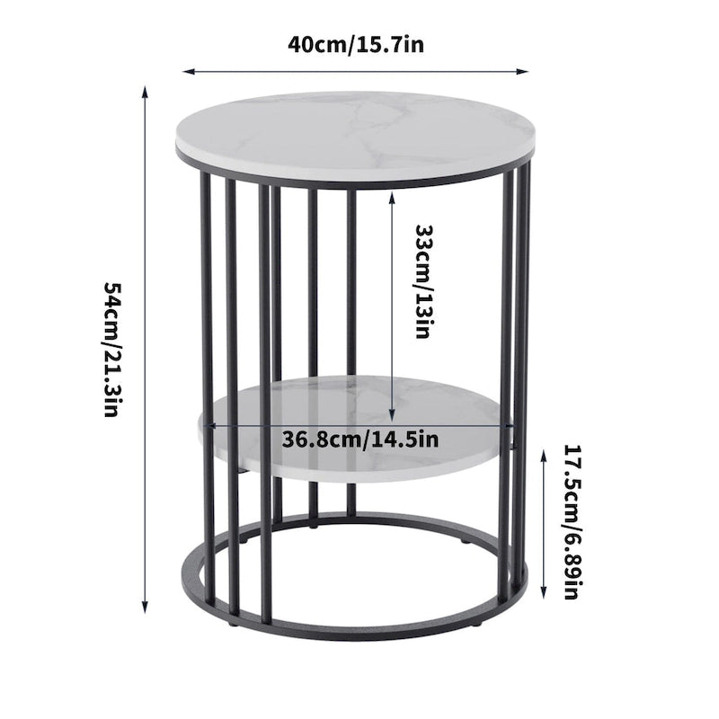 Table d'appoint de canapé ronde à 2 niveaux en pierre frittée avec cadre doré
